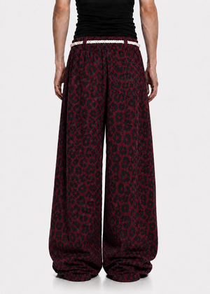 Crimson Leopard Rope Wide-Leg Sweatpants