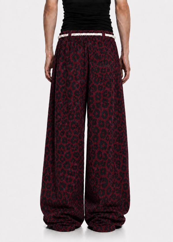 Crimson Leopard Rope Wide-Leg Sweatpants