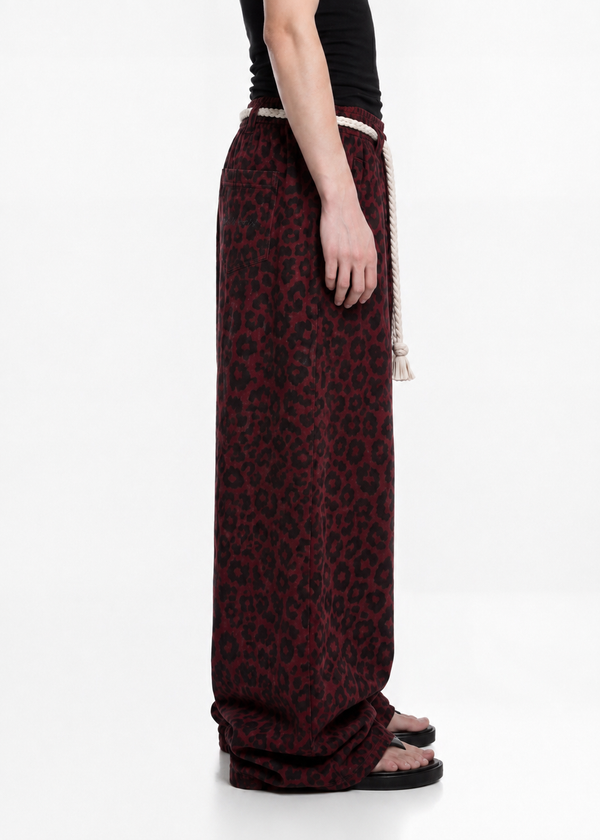 Crimson Leopard Rope Wide-Leg Sweatpants