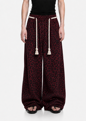Crimson Leopard Rope Wide-Leg Sweatpants