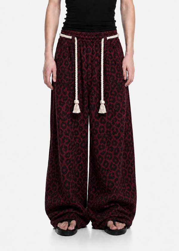 Crimson Leopard Rope Wide-Leg Sweatpants
