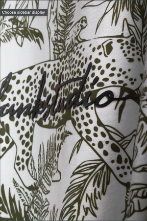 Leopard print pattern with 'Chase' branding on a white background