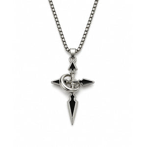 Silver necklace with a unique pendant on a white background