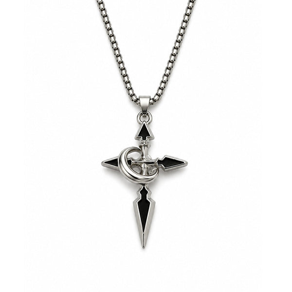 Silver necklace with a unique pendant on a white background